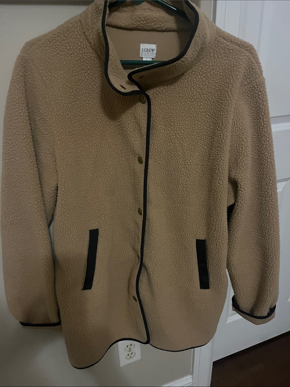 J. Crew Teddy Jacket in Taupe with Black Trim